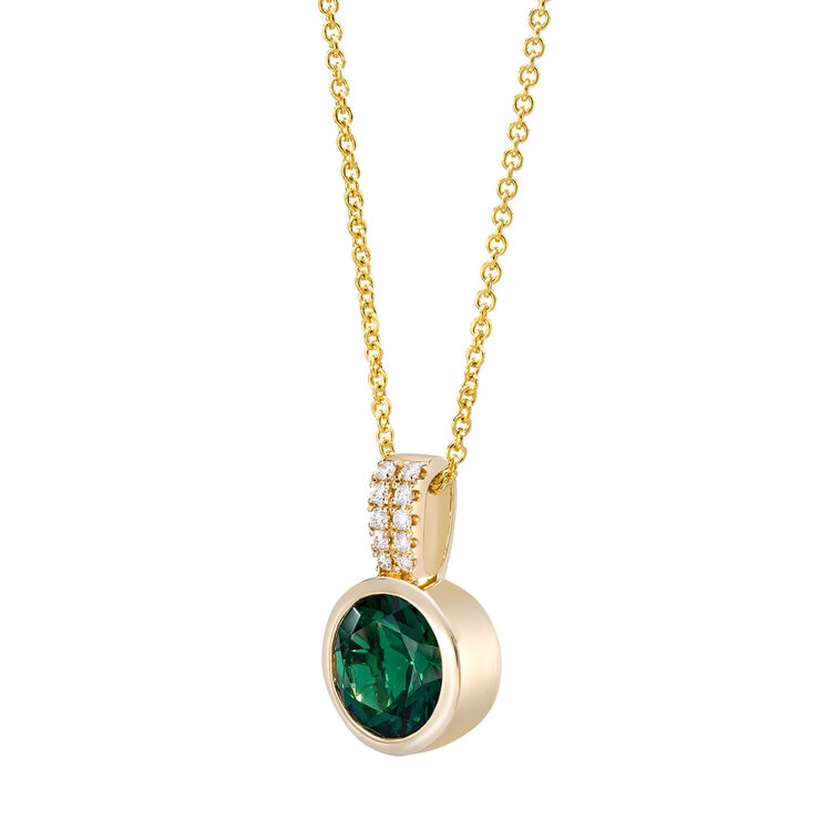 Dije de Esmeralda Creado con Diamantes .06ctw, Oro Amarillo de 14K — Imagen 1 de 4