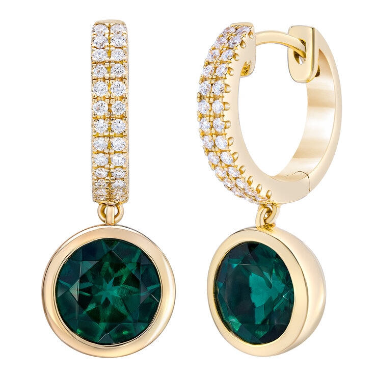 Aretes de Esmeralda Creada con Diamantes 0.19ctw, Oro Amarillo de 14K — Imagen 1 de 4