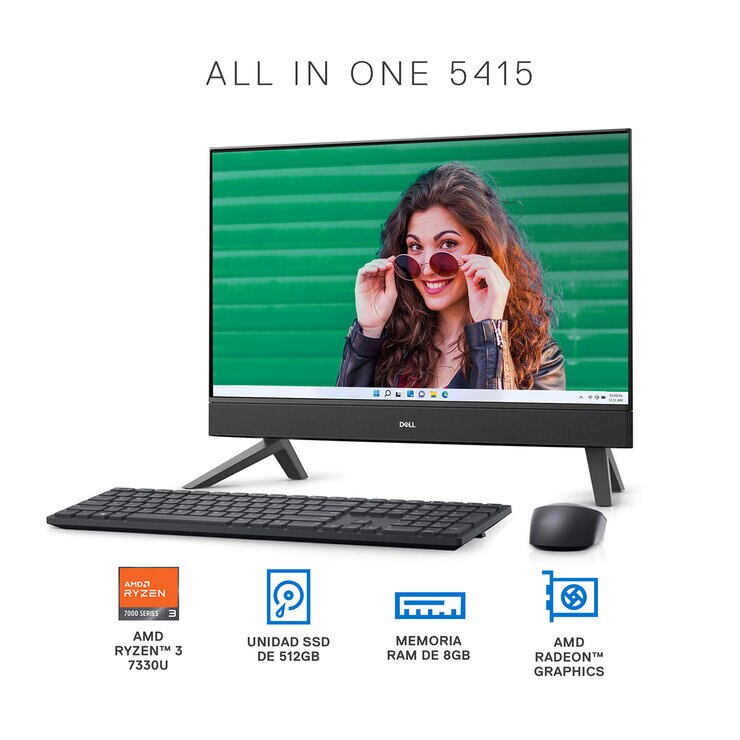 DELL All-In-One Inspiron 5415 Desktop 23.8" Full HD AMD Ryzen 3 8GB 512GB SSD — Imagen 3 de 4