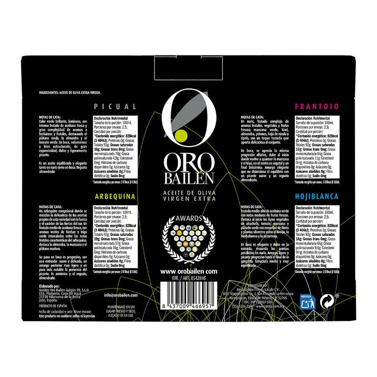 Oro Bailen Aceite de Oliva Extra Virgen 4 pzs de 250 ml — Imagen 2 de 2