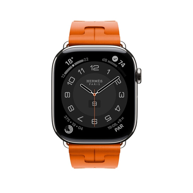Apple Watch S10 Hermés (GPS + Cellular) Caja de titanio plata 46mm con Correa Kilim Simple Tour Naranja — Imagen 3 de 3