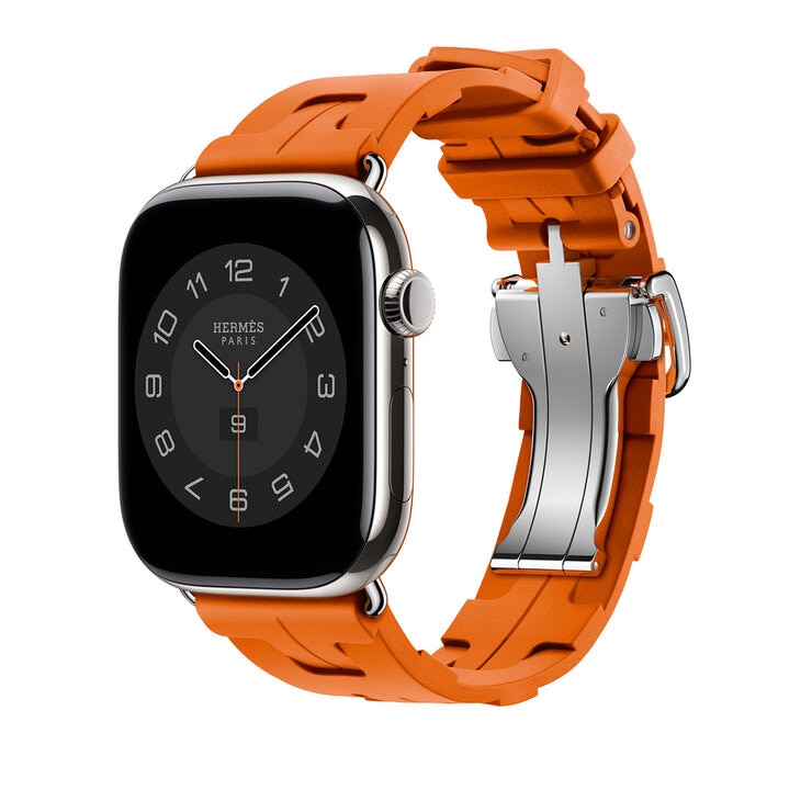 Apple Watch S10 Hermés (GPS + Cellular) Caja de titanio plata 46mm con Correa Kilim Simple Tour Naranja — Imagen 1 de 3