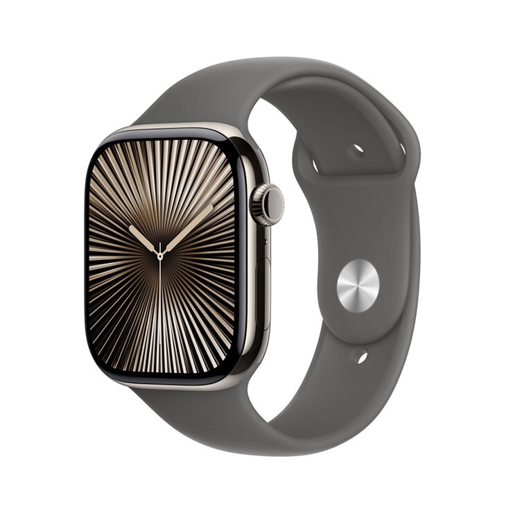 Apple Watch S10 (GPS + Cellular) Caja de titanio natural 46mm con correa deportiva gris piedra M/L — Imagen 1 de 4
