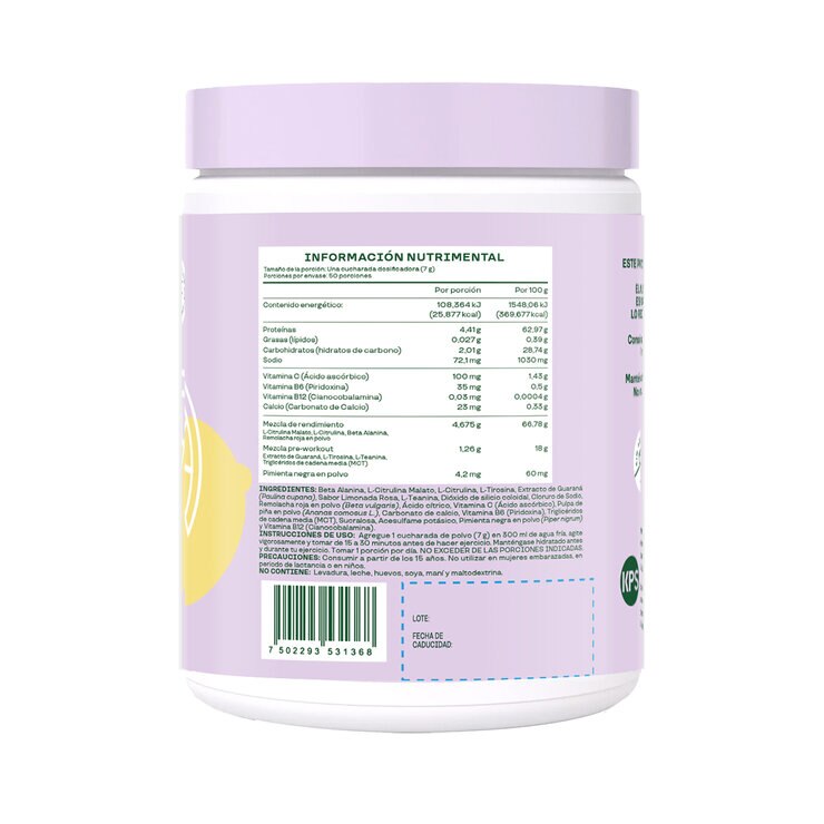 Bloom Pre-Workout Con Vitamina C, B6,B12 Limonada Rosa — Imagen 3 de 3