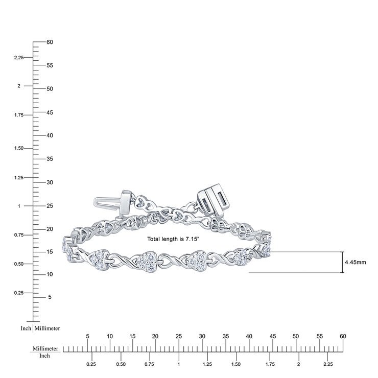 0.90ctw, Pulsera de Diamantes, 17.78cm, Corte Redondo, Oro Blanco 14K — Imagen 2 de 4