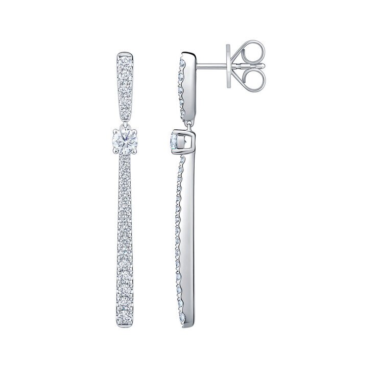 Aretes Colgantes de Diamantes 0.80ctw, en Oro Blanco 14K — Imagen 3 de 4
