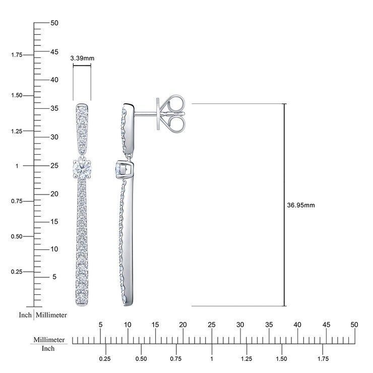 Aretes Colgantes de Diamantes 0.80ctw, en Oro Blanco 14K — Imagen 2 de 4