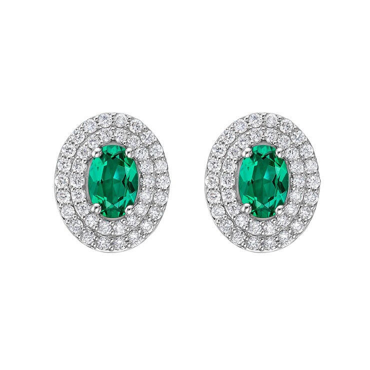 Aretes de Esmeralda Creada con Diamantes, 0.50ctw, Oro Blanco de 14K — Imagen 2 de 4