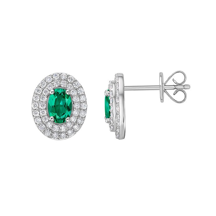 Aretes de Esmeralda Creada con Diamantes, 0.50ctw, Oro Blanco de 14K — Imagen 4 de 4