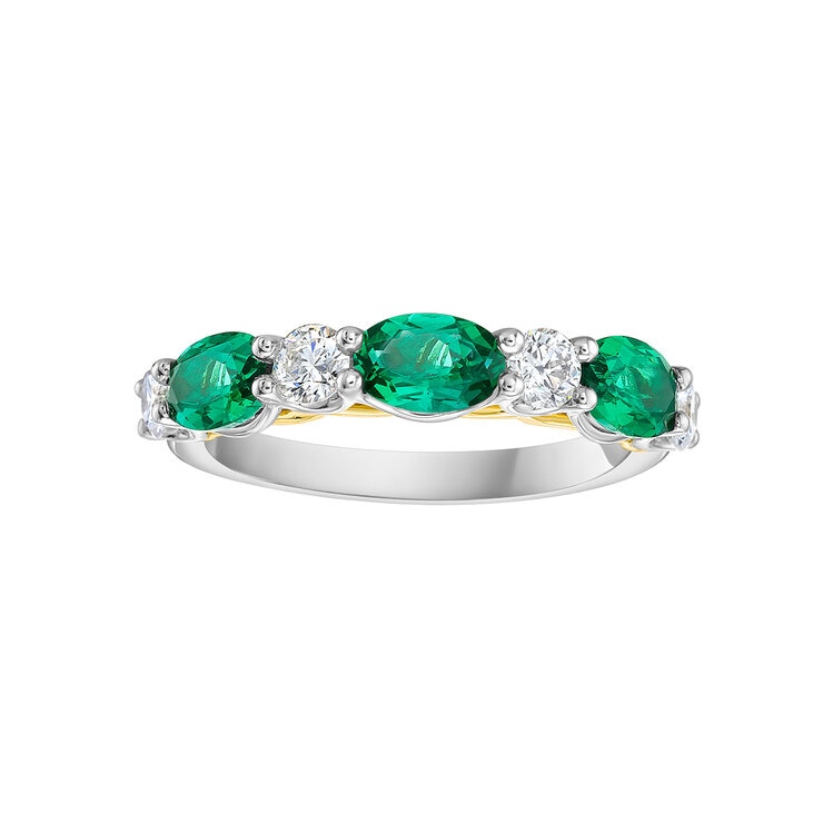 Anillo de Esmeralda Creada con Diamantes, 0.50ctw, Oro 2 Tonos, Blanco y Amarillo de 14K — Imagen 1 de 4