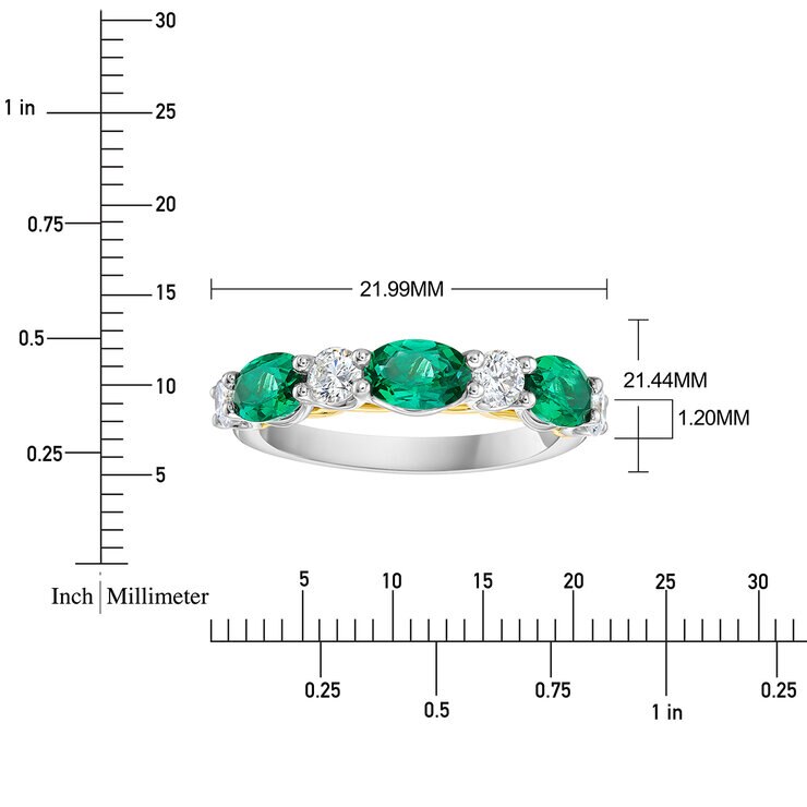 Anillo de Esmeralda Creada con Diamantes, 0.50ctw, Oro 2 Tonos, Blanco y Amarillo de 14K — Imagen 3 de 4