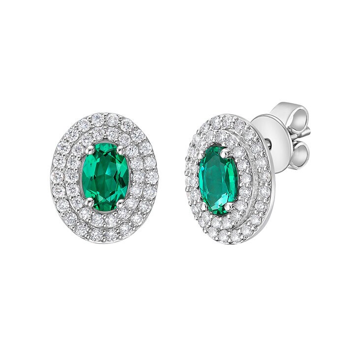 Aretes de Esmeralda Creada con Diamantes, 0.50ctw, Oro Blanco de 14K — Imagen 1 de 4