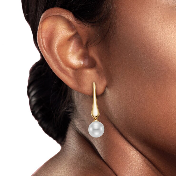 Aretes de Perlas Cultivadas, Oro Amarillo de 14K — Imagen 2 de 4