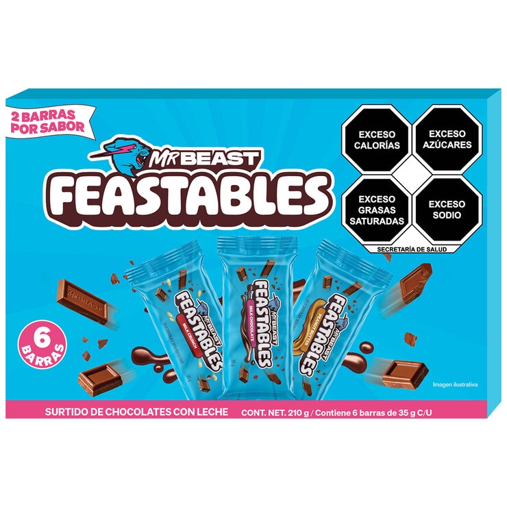 Mr Beast Feastables Chocolates Surtidos en Barra 6 pzas de 35g — Imagen 1 de 2