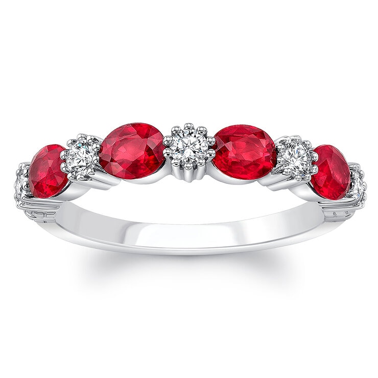 Anillo de Rubí con Diamantes, 0.25ctw, Oro Blanco 14K — Imagen 1 de 4