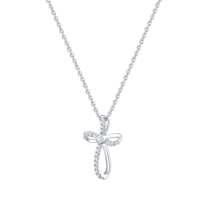 Dije de Cruz de Diamantes, 0.25ctw, Oro Blanco de 14K, 45.72cm ajustable — Imagen 1 de 4