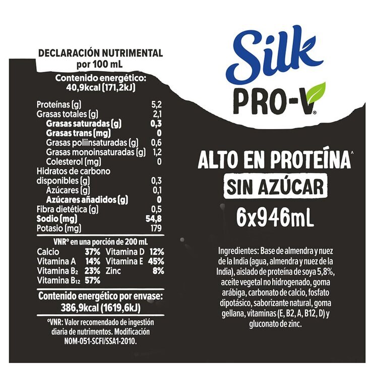 Silk Pro-V Bebida de Almendra Sin Azúcar 6 pzs de 946 ml — Imagen 2 de 4