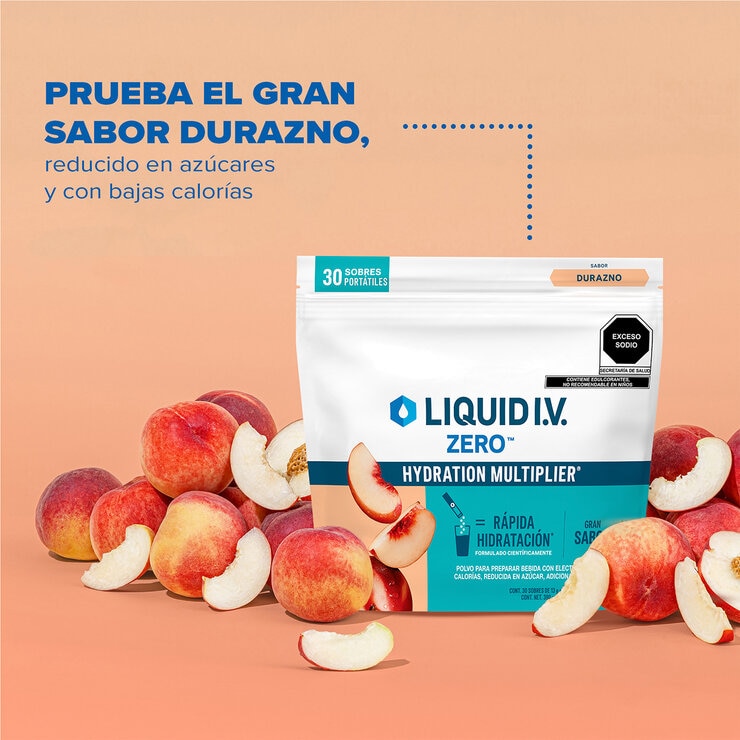 Liquid I.V. Electrolitos en Polvo Reducidos en Azúcar Sabor Durazno 30 pzas de 13 gr — Imagen 2 de 4