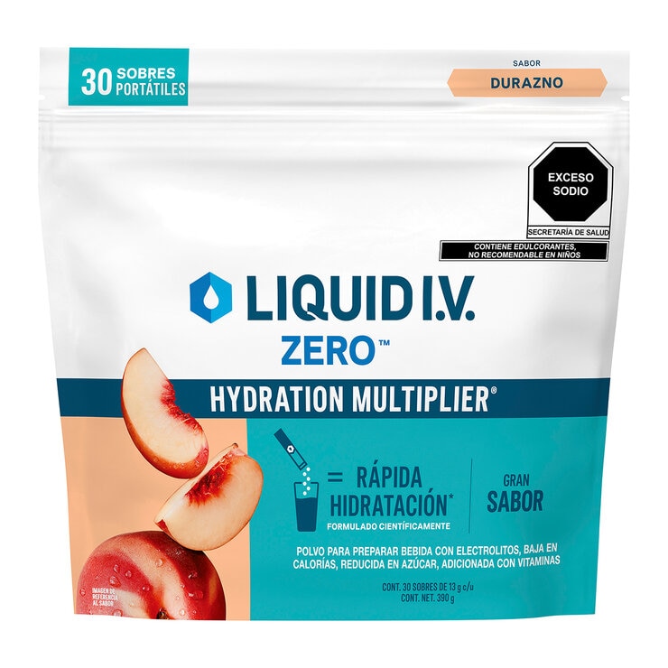 Liquid I.V. Electrolitos en Polvo Reducidos en Azúcar Sabor Durazno 30 pzas de 13 gr — Imagen 1 de 4