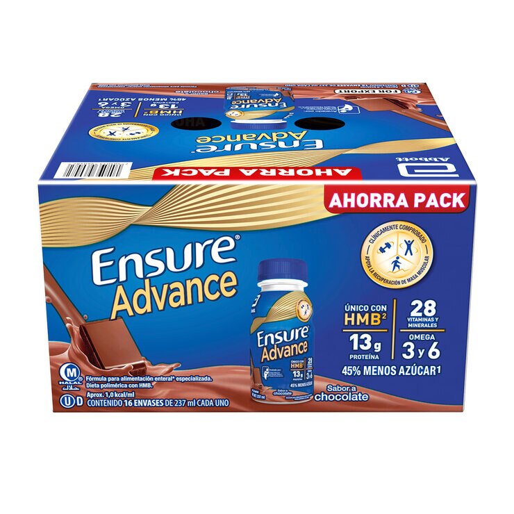 Ensure Advance Suplemento Alimenticio Sabor Chocolate 16 pzas de 237 ml — Imagen 1 de 4