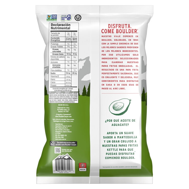 Boulder Canyon Papas Fritas Kettle Con Aceite De Aguacate Sabor Chile Verde Picante 623.7g — Imagen 2 de 4