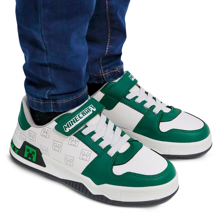 Minecraft, Tenis Color Verde/Blanco con Broche de Velcro para Niño, Varias Tallas