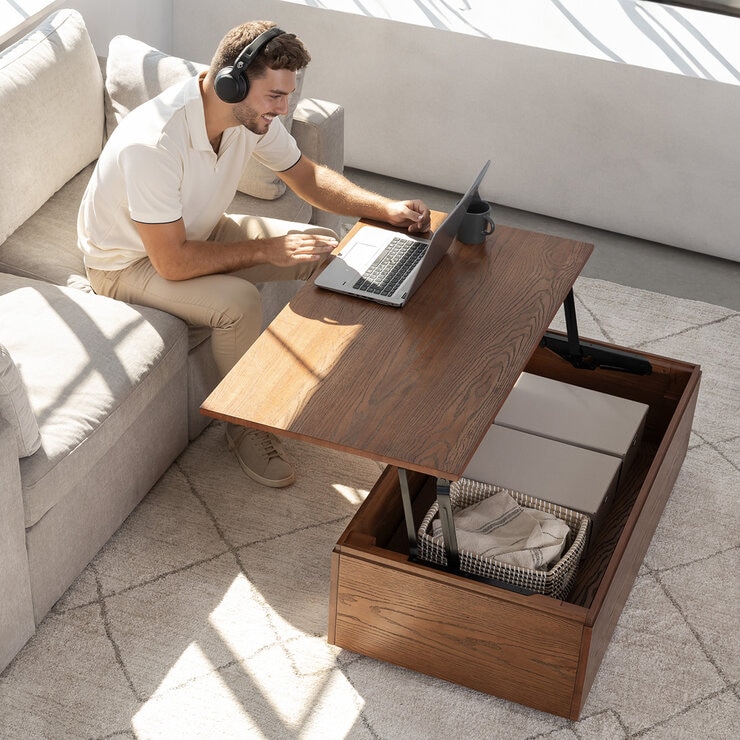 Transformer Table, Mesa de Centro Extendible, con Mecanismo Elevador, Color Marrón — Imagen 1 de 3