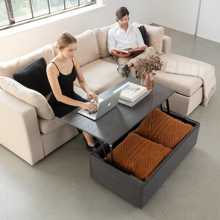 Transformer Table, Mesa de Centro Extendible, con Mecanismo Elevador, Color Gris — Imagen 1 de 3