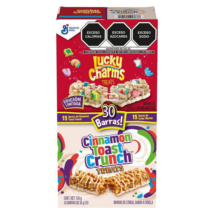 Generall Mill's Barras de Cereal Lucky Charms con Malvaviscos 15 pzas y Cinnamon Toast Sabor Canela 15 pzas — Imagen 1 de 2