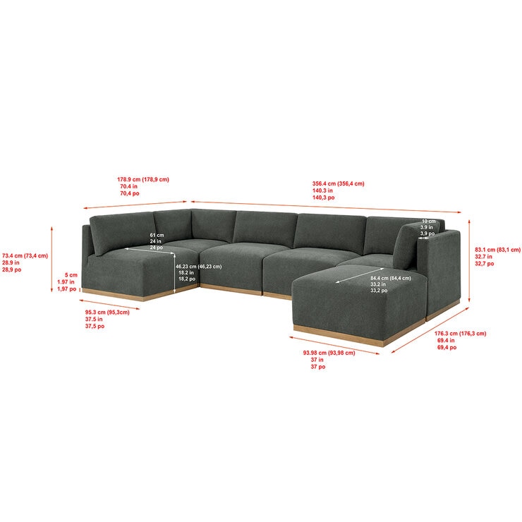 Henredon, Murphy, Sofá Seccional Modular de Tela de 6 piezas con Otomano — Imagen 3 de 4