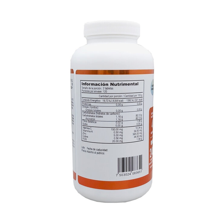 JustCetrux Vitamina C, Fibra Soluble, Zinc y Cobre Frasco con 240 Tabletas — Imagen 2 de 2