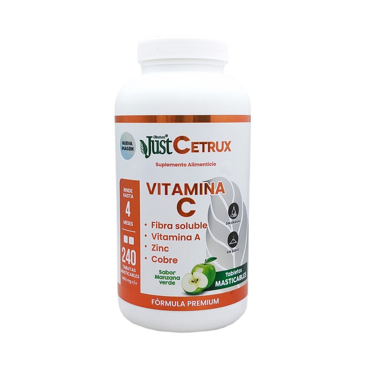 JustCetrux Vitamina C, Fibra Soluble, Zinc y Cobre Frasco con 240 Tabletas — Imagen 1 de 2