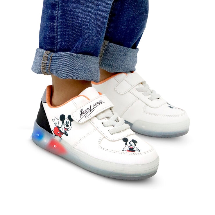 Disney Mickey, Tenis Color Blanco-Naranja con Luces para Niño, Varios Colores