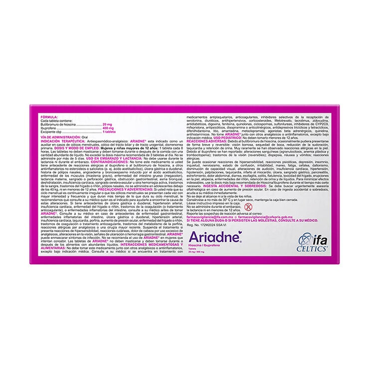 Ariadne 20 mg/400 mg 10 Tabletas — Imagen 3 de 3