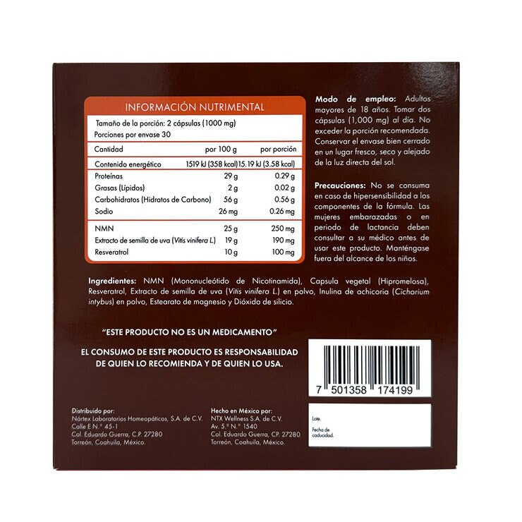 NMN + Resveratrol 2 Frascos de 60 Cápsulas — Imagen 3 de 4