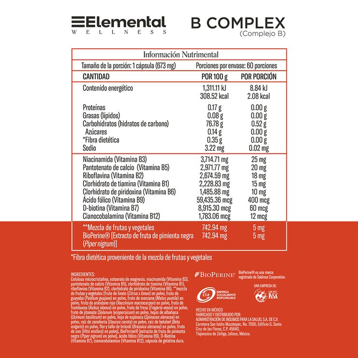 Elemental B Complex 2 frascos de 60 cápsulas c/u — Imagen 2 de 4