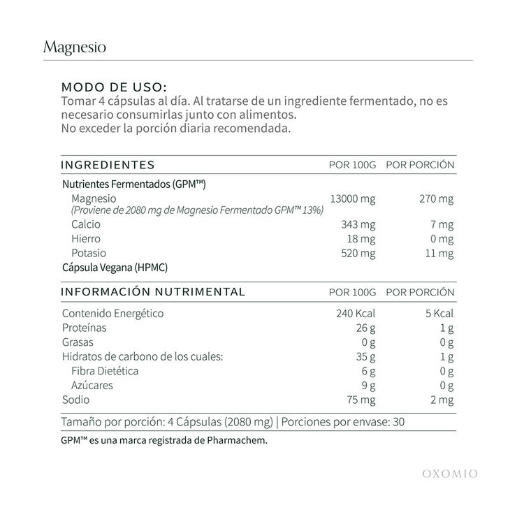 Oxomio Magnesio Fermentado 120 cápsulas — Imagen 4 de 4