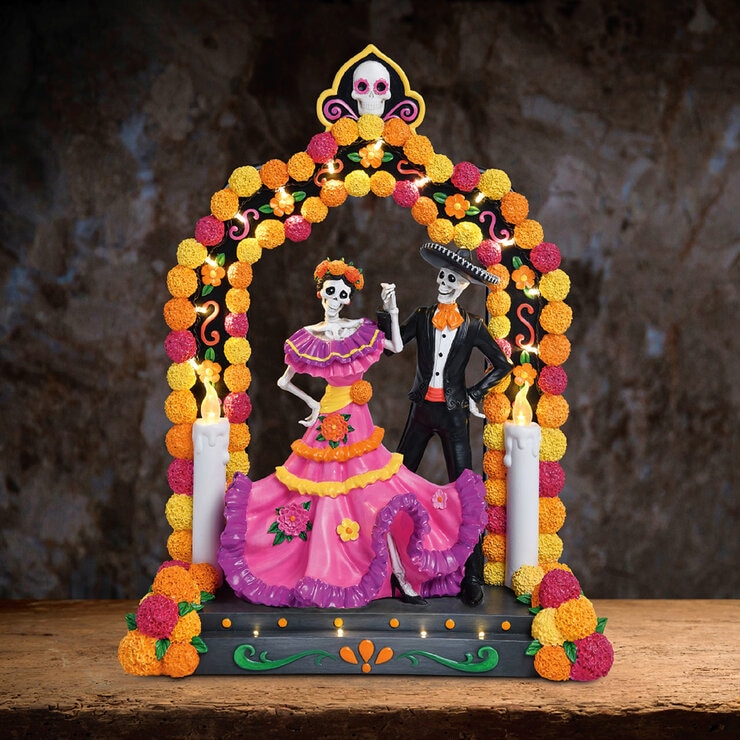 Pareja de Día de Muertos Bailando con Luces LED