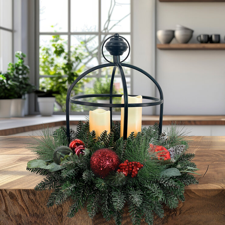 24" Centro de Mesa Navideño con Luces LED, Rojo — Imagen 2 de 4