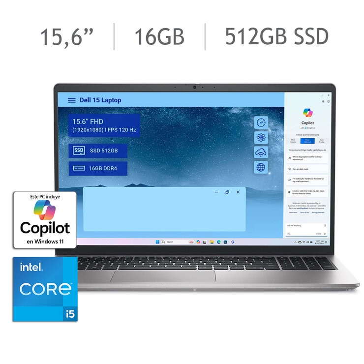 DELL 15 Laptop 15.6" Full HD 16GB 512GB SSD — Imagen 1 de 4