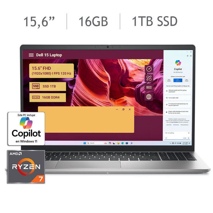 DELL 15 Laptop 15.6" Full HD AMD Ryzen 7 16GB 1TB SSD — Imagen 1 de 4