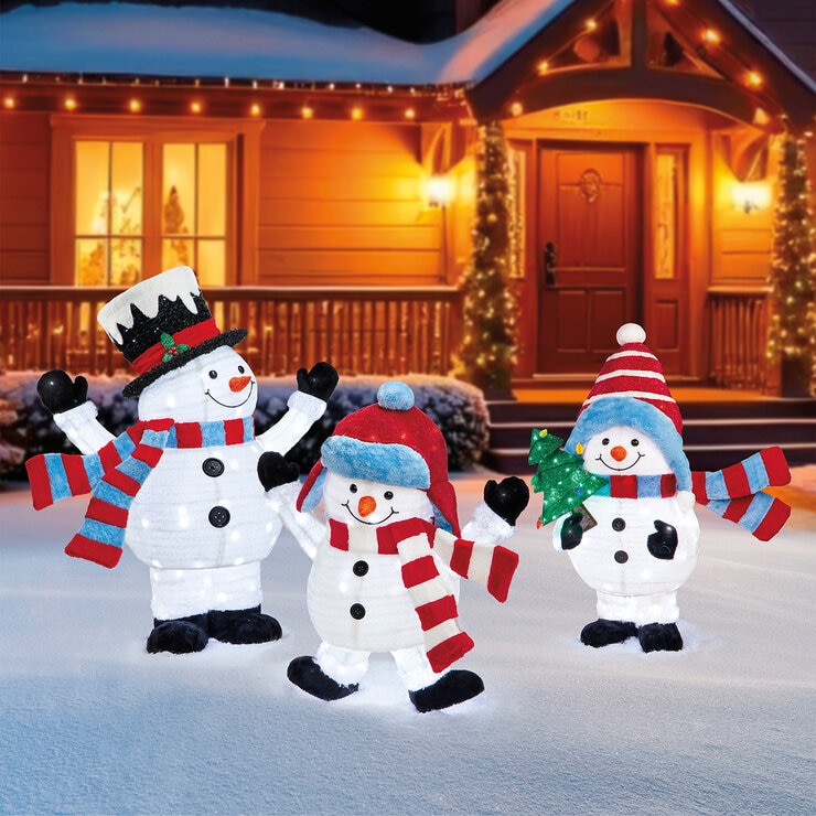 Familia de Muñecos de Nieve con Luces Parpadeantes — Imagen 1 de 4