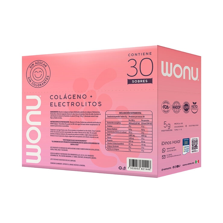 WONU Colágeno con Electrolitos en Polvo Sabor Frutos Rojos 30 pzs de 12 gr — Imagen 4 de 4
