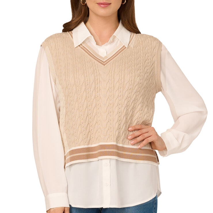 Adrianna Papell Chaleco con blusa simulada para Dama Varias Tallas y Colores — Imagen 3 de 3