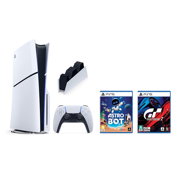 PlayStation 5: Consola Slim Estándar de 1TB + 2 Videojuegos + Estación de Carga