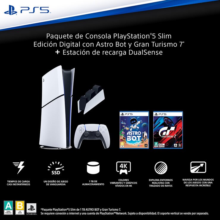 PlayStation 5: Consola Slim Digital de 1TB + 2 Videojuegos + Estación de Carga — Imagen 4 de 4