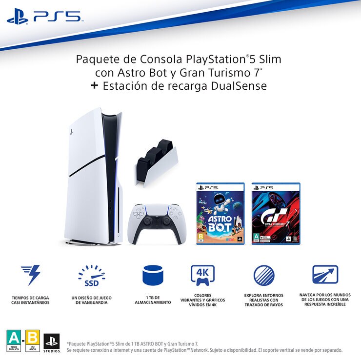 PlayStation 5: Consola Slim Estándar de 1TB + 2 Videojuegos + Estación de Carga — Imagen 4 de 4