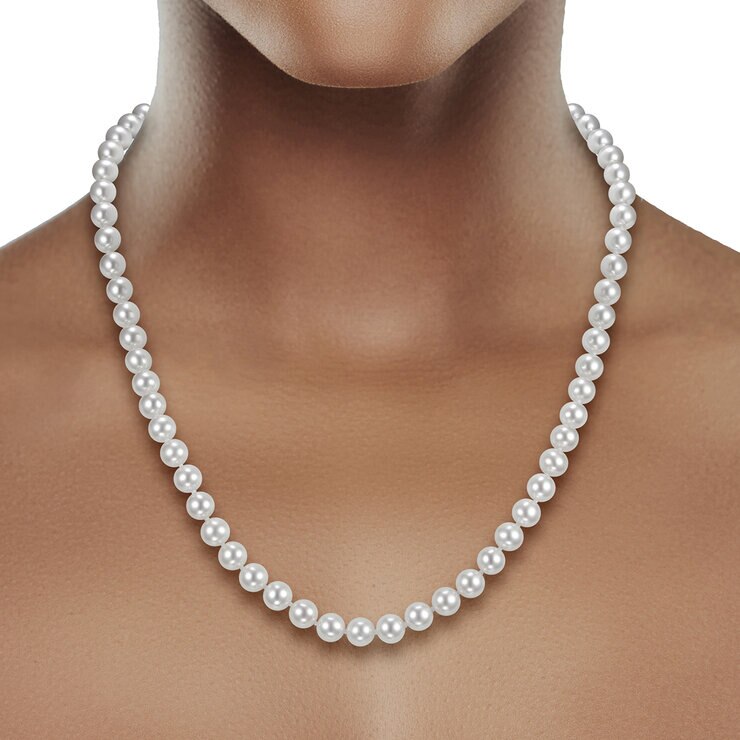 Collar de Perlas Cultivadas, 6.5-7mm, Oro Amarillo de 14K — Imagen 3 de 4