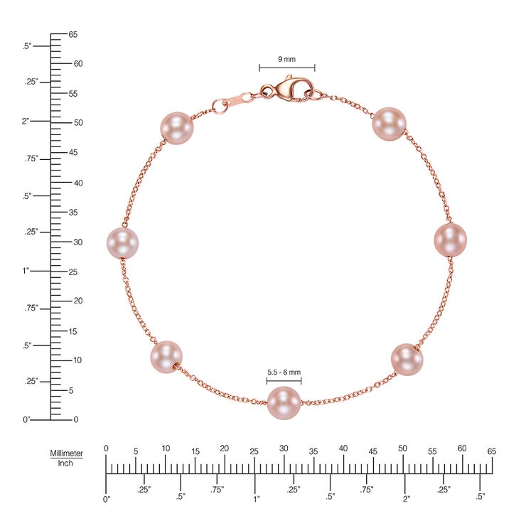 Pulsera de Perlas Cultivadas Agua Dulce, Rosas, 5.5-6.0mm, Oro Rosa de 14K — Imagen 2 de 4