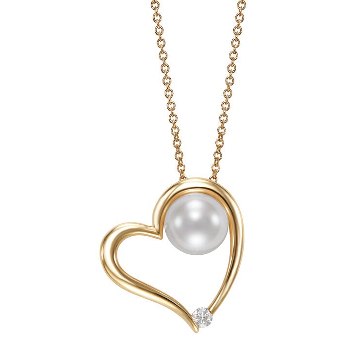 Dije de Perla Cultivada, 7-7.5mm, Con Diamante .053ctw, Oro Amarillo de 14K — Imagen 1 de 4
